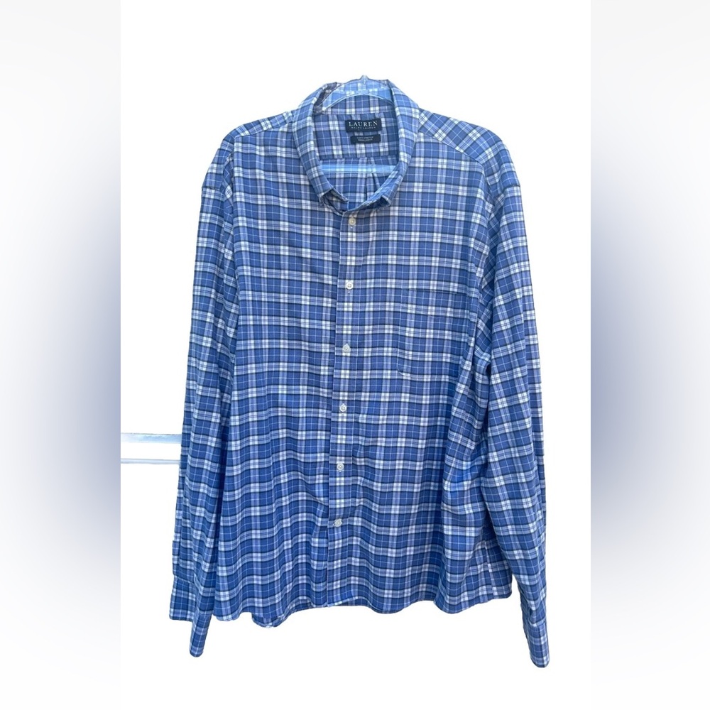 Lauren Ralph Lauren Mens Button Down Shirt 2XL Black Label Blue Plaid Classic